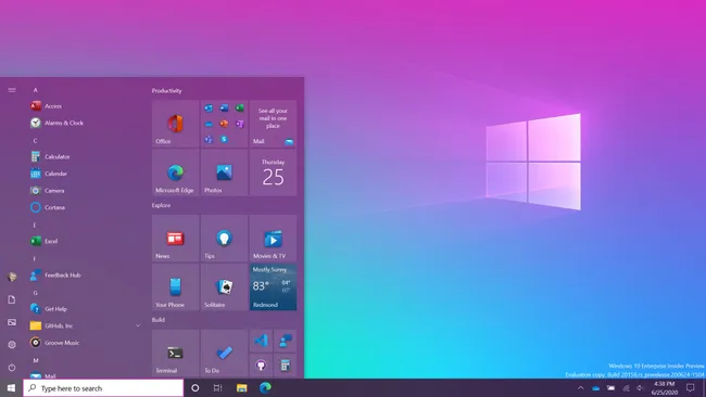 Windows 10 Home Start Menu and Desktop Interface