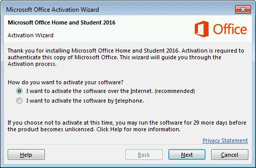Microsoft Office 2016 Professional Plus 4 Microsoft Office 2016 Professional Plus activation settings screen