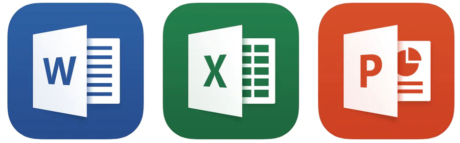 Microsoft Office 2016 Professional Plus 3 Microsoft Word, Excel and PowerPoint 2016 application interface screenshot