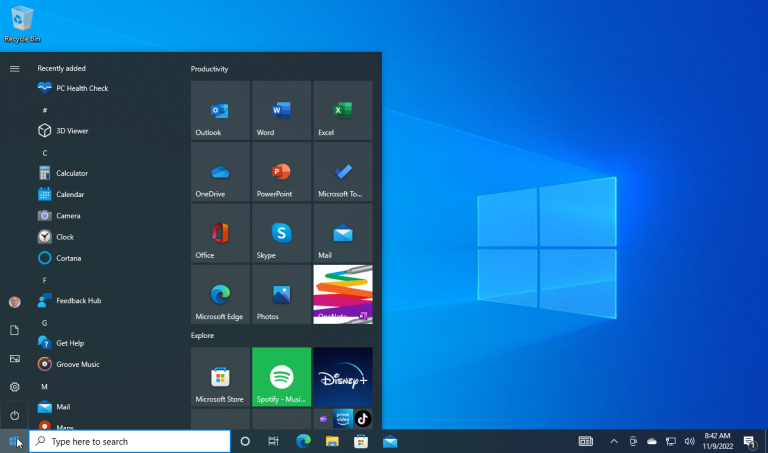 Windows 10 Home Start Menu